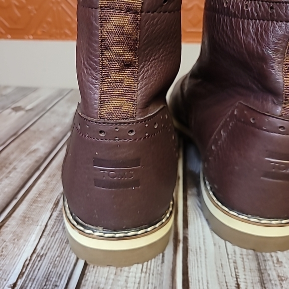 TOMS Bootie Mens Brogue Casual Wingtip Ankle Boot Maroon Leather Lace Up Size 14 - Picture 3 of 12